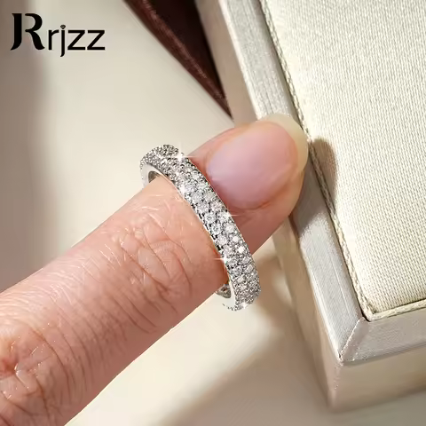 Rrjzz 1.3MM 0.9CTTW Moissanite Eternity Engagement GRA Women Ring D-Color VVS1 Imitation Diamond Dou