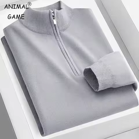 Animal Game Men Turtle Neck Polo Shirts Knitted Pullover Sweaters Solid Knit Blouse Men's Cold Blous
