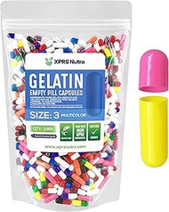 Capsules Express- Size 3 Multi-Colored Empty Gelatin Capsules- Kosher - Pure Gelatin Pill Capsule - 