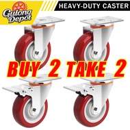 3'' To 5'' Pu Red Caster Wheels Heavy Duty Fixed / Swivel / Brake Trolley Wheels
