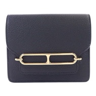 HERMES Chevre皮革Roulis Slim Wallet金扣錢包Noir