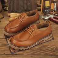 真皮大頭皮鞋 英倫風復古低幫馬丁靴 男工裝鞋