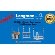 LONGMAN SUS304 Stainless Steel Wall Mounted Bar Come With Cutlery Holder/Dish Drainer Rack/Knife &amp; Chopping Board Holder