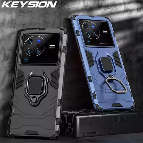 KEYSION Shockproof Armor Case for VIVO X80 X80 Pro 5G Silicone + PC Metal Ring Stand Phone Back Cove