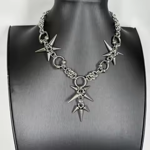 Punk Grunge Rock Rivet Pendant Chain Cool Fashion Handmade Geometric Necklace Goth Charm Jewelry Hip