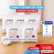 Combo of 5 packs of LumiSoft Eco round makeup remover cotton pads, 180 pieces, 3 layers of super sof