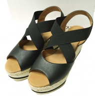 LE CRABE ROUGE 西班牙製造經典坡跟涼鞋，38碼（24公分），黑色。 [近新][二手][LE CRABE ROUGE]