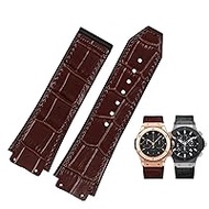 Genuine Cowhide Leather Watch Strap Brown Black 26x19mm for Hublot Big Bang Stainless Steel Buckle