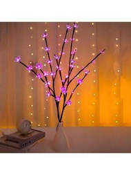 1入組LED閃爍花束裝飾燈，仿櫻花樹枝設計，適用於家庭花園和城市裝飾，婚禮、生日和室內外聖誕派對，提供暖白色和粉紅色可選。