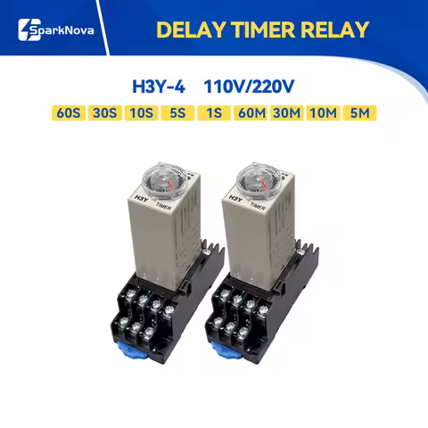 1 Set Rotary Knob Delay Timer Relay DPDT 1S/5S/10S/30S/60S/10M/30M/60M H3Y-4 Time Relay AC 220V with