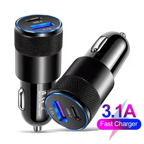 Type C USB 2 Port Car Charger Phone Charger 3.1A Fast Charging 12V 15W Cigarette Lighter Adapter Pow