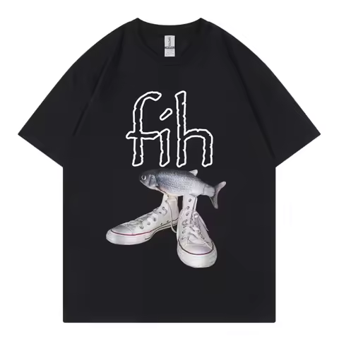 New Style Hot Sale Fih Shoes Graphic T Shirts Funny Misspelled Fish Meme T-shirts Men Women Casual F