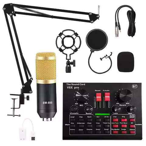 V8 Live Condenser Microphone Sound Card Recording Outdoor Singing Equipment Mobile Phone Live Sound 