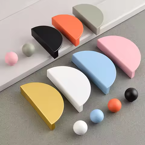 1Piece Colorful Kitchen Cabinet Handles Wardrobe Door Drawer Knob Semi-circular Cream Style Children