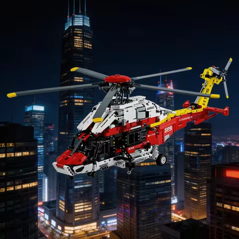 The new Airbus H175 rescue helicopter educational model building blocks rotating rotor toys for men
