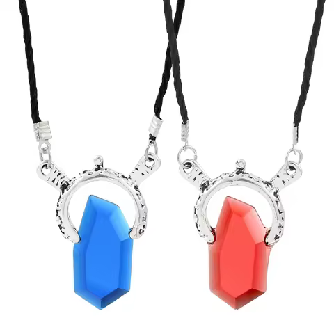 Trendy Dmc Devil May Cry 5 Dante Pendant Necklace Red Blue Gem Cosplay Necklaces Long Rope Chain Vin