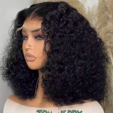 250 Density Short Kinky Curly Bob Human Hair 13x4 Lace Closure Wigs Deep Water Wave Brazilian Bob 13