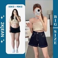 Women's plain jean shorts big size 55-85kg, high-waisted embroideredShorts QC1308 2KJeans