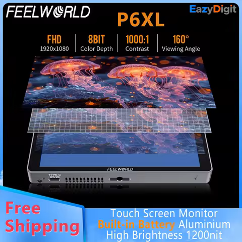 FEELWORLD P6XL 6 Inch Built-in Battery Touch Screen DSLR Camera Field Monitor Aluminium 4K HDMI 1200