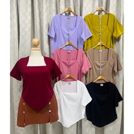 ร.17เสื้อยืดคอเหลี่ยม ดีเทลชายแหลมมีสไตล์ แฟชั่นสาวอวบ มีหลายสีให้เลือก