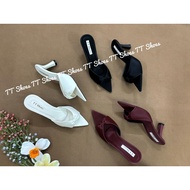 TT Shoes 7cm high heel sandals with pointed toe silk leather bow