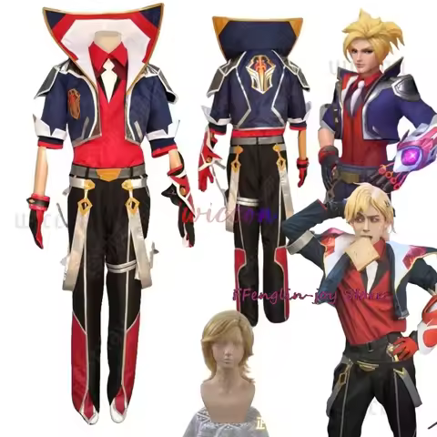 Ezreal Cosplay Costume Battle Academia Ezreal Costume Full Sets Wig LOL Battle Academia Halloween Pa