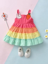 女寶寶彩色條紋兔子和胡蘿蔔裝飾露肩洋裝