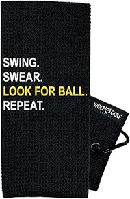 Golf Towel Store - Funny Golf Towel - Golf Gifts for Men or Women - Embroidered Golf Towels for Golf Bags with Clip - Swing Swear Repeat