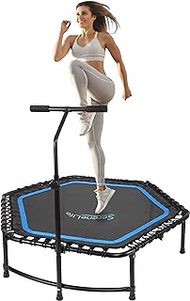 SereneLife Indoor Fitness 48 Inch Folding Trampoline with Adjustable Handrail and Safety Pad, Exercise Trampoline Rebounder for Indoor or Workout Training, Black