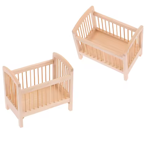Wooden Miniature Crib Model Furniture For 1:12 Dollhouse DIY Accessory Children's Room Decorative It