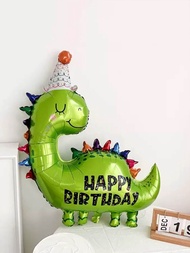 1入組藍色的恐龍皇冠快樂生日鋁箔小氣球適用於孩子們的派對裝飾用品