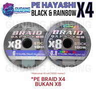 Benang Pancing HAYASHI PE Line X4 Braided Black Hitam dan Multicolored Rainbow Pelangi Panjang 100 m