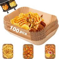 (Roy) 100 Pcs Air Fryer Paper Non-stick Square Parchment Heat-resistant Roasting Pad Baking Liner Co