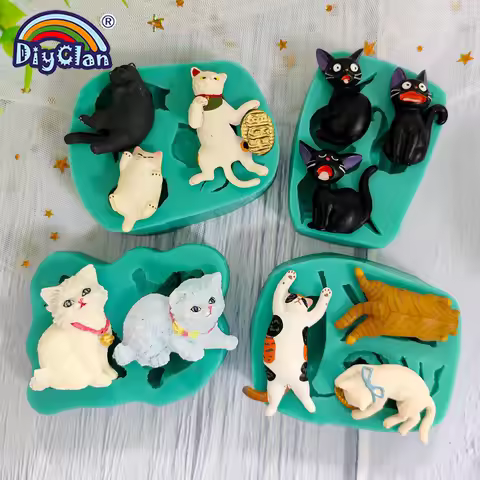 Cute Kitten Silicone Mold Cat Shape Chocolate Cookies Dessert Pudding Sugar Crafts Fondant Epoxy Mou