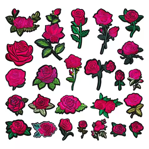 New Design Rose Red Flowers Sew Iron-on Embroidery Patch Badge Applique for DIY Clothing Bag Jeans T