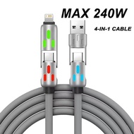 240W Fast Charger 4 in 1 Multi Connectors Charger Rotating Elbow USB C To Type-C i-O-S Cellphone Cha
