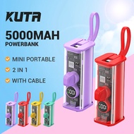 (Clearance) 5000mAh Powerbank Cyberpunk 2 in 1 Portable Mini Power Bank With Cable Type-C Fast Charge Mobile Bank