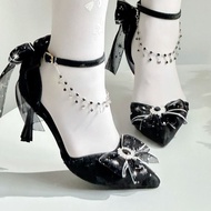Lolita Black Large Size High Heels Women 34-42 Elegant lolita Pointed Stiletto Heel 8cm Starry Sky Y