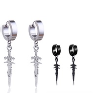 Korean Fashion Retro Hip-hop Cross Pendant Hoop Earrings for Men Personality Sword Shaped Earring Da