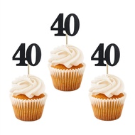 10Pcs Black Number 30 40 50 60 Year Old Cupcake Toppers Adult 30th 40th 50th 60th Birthday Party Wed