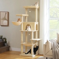 Road Large Cat Tree, 73 Inches Tall Cat Tower with 1 Large Padded Perch,2 Spacious Hammocks,8 Long S