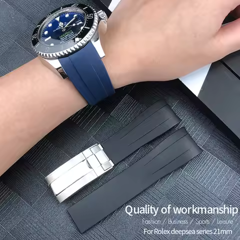 21mm Silicone Rubber Watch Band Replacement for Role Rolex DEEPSEA Sea-Dweller 126660 Blue Black Div