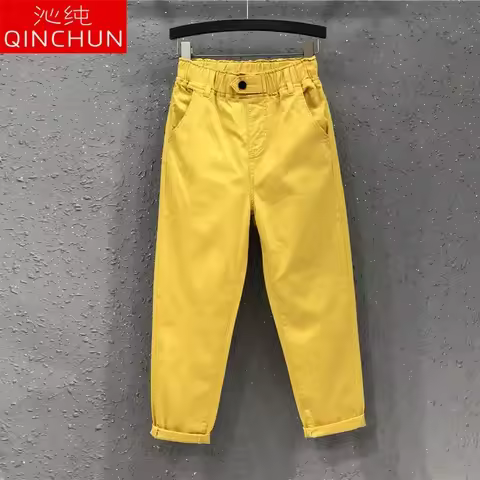 Woman Jeans Pants Denim Cropped Women's Autumn Casual Pants Elastic Waist Loose Feet Pantalones Vaqu