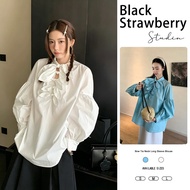 Black Strawberry French Design Rabbit Ear Knots Layered Loose Shirt Top