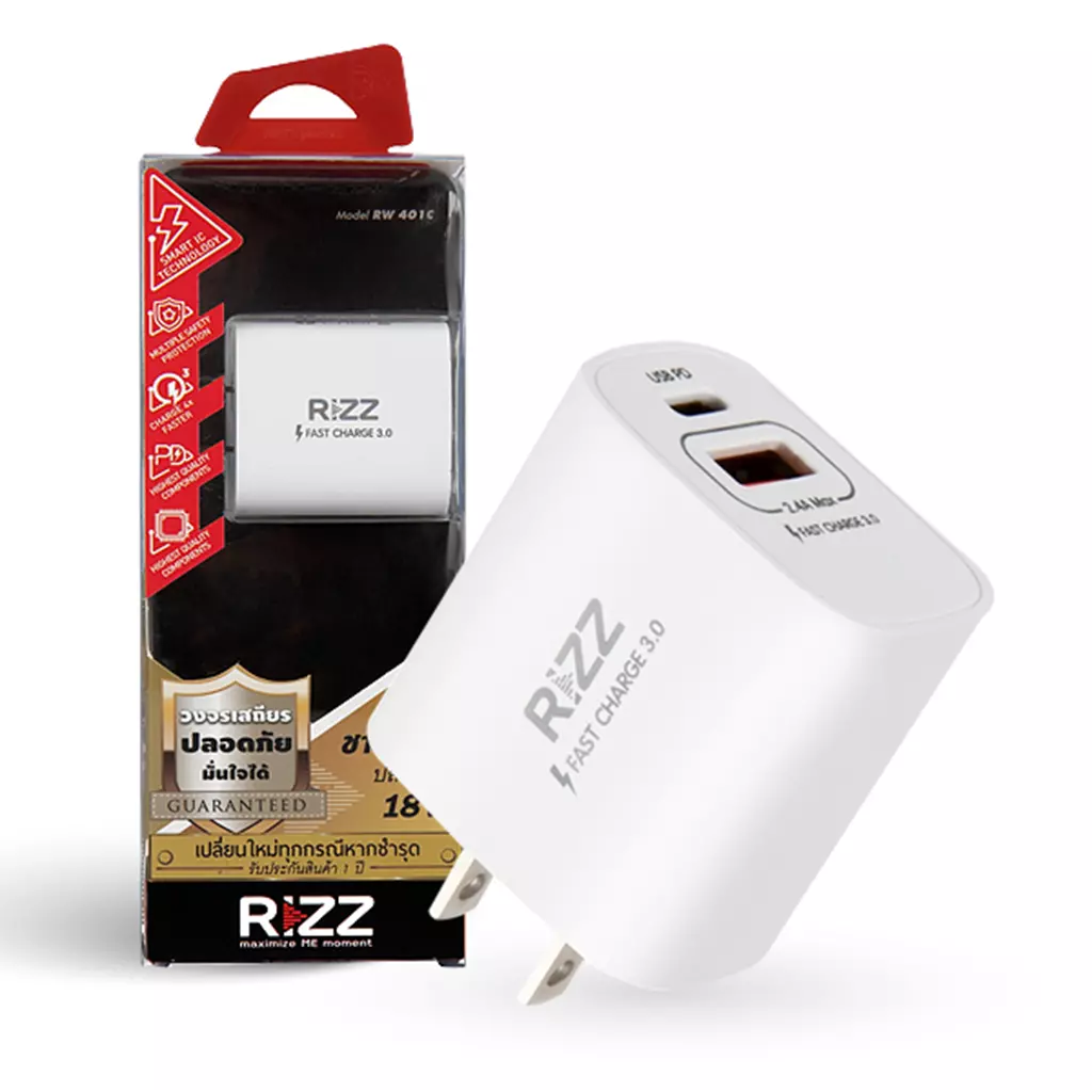Rizz หัวชาร์จ USB-C+PD 18W รุ่น RW-401C