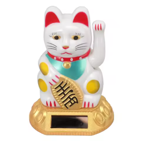 Lucky Cat Figurine Plastic Waving Arm Lucky Chinese Cat Decorat Solar Light Induction Eco Friendly W