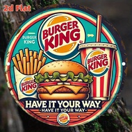 2D Flat, 2D Flat Round Vintage Burger King Metal Tin Sign - Retro Wall Decor with Iconic Burger, Fri