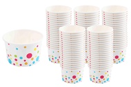 GSM Brands Paper Ice Cream Cups (Polka Dots Design) - 100-Count - 8 oz Disposable Dessert Bowls for