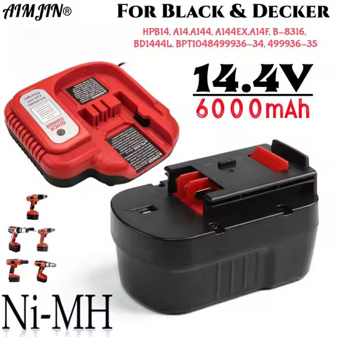 Rechargeable Battery 14.4V 6000mAh Compatible for Black&Decker 14.4V Wireless Power Tools High-Quali