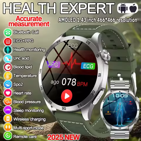 New Nursing level AI Health Diagnosis Blood Lipids Blood Pressure Uric Acid Smart Watch Men ECG+PPG 